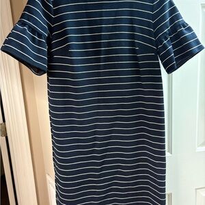 LOFT Navy and White Striped Long Sleeve Dress